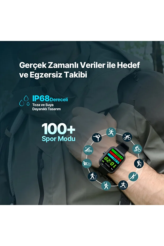 Tempus 47 mm Dikdörtgen Kasa Akıllı Saat Siyah 